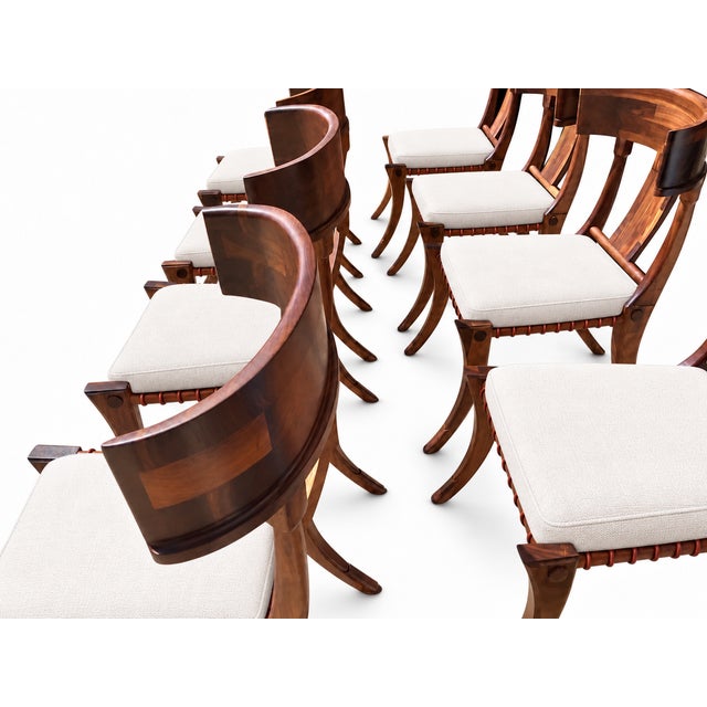 Wood Stunning Set Walnut Klismos Dining Chairs Set of 8 W/Cushions For Sale - Image 7 of 7