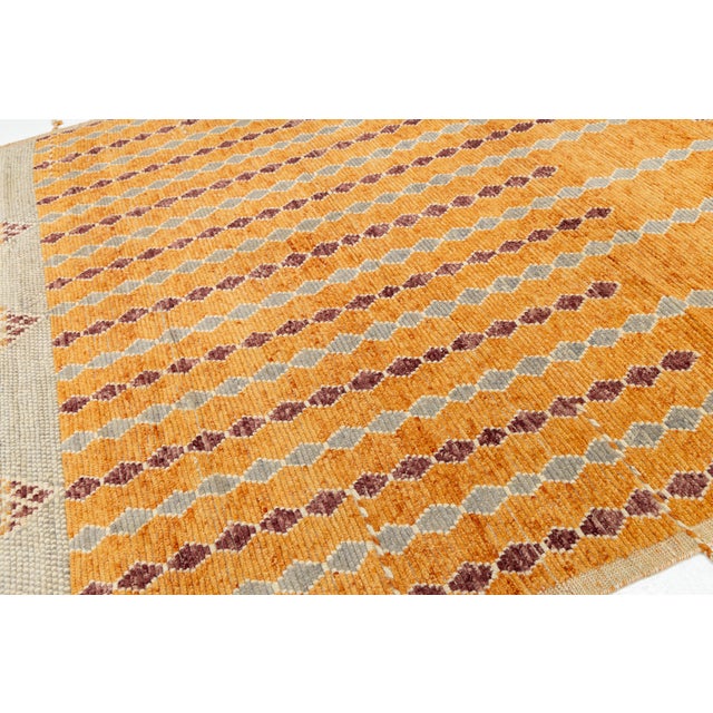 2020s Contemporary Moroccan Style Geometric Wool Area Rug in Saffron, Ochre & Burgundy For Sale - Image 5 of 12