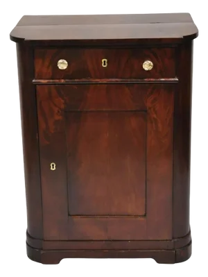 Antique 19th C. American Sheraton Crotch Mahogany Single Door Commode Cabinet