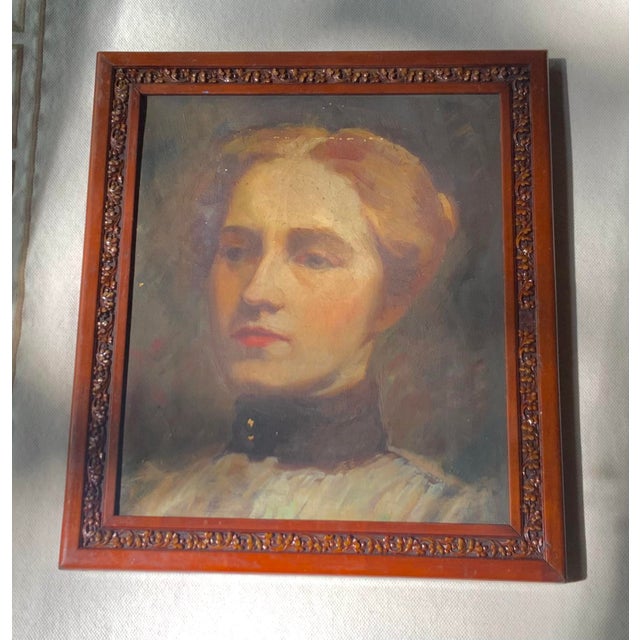 Antique Edgar Cowan American Oil Portrait of a Young Woman - Framed For Sale - Image 6 of 18