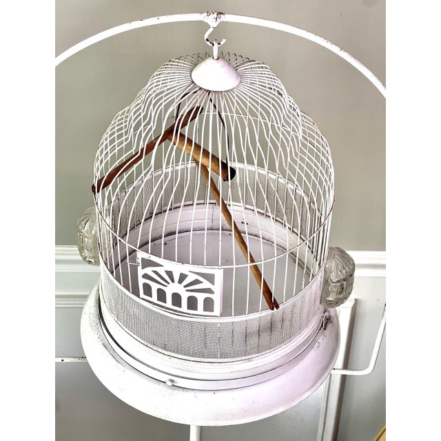 Art Deco Period White Painted Metal Birdcage With Stand For Sale - Image 11 of 16