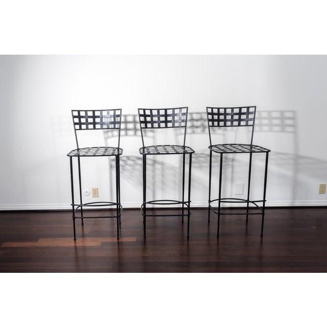 Janus Et Cie Amalfi Collection Powder Coated Steel Finish Corsican Black Barstools - a Pair For Sale - Image 4 of 8