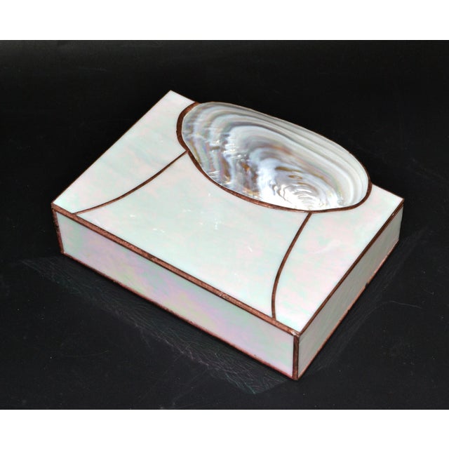 Tiffany Style handcrafted Mid-Century Modern nautical décor mother of pearl shell box or keepsake. Big Seashell is the...