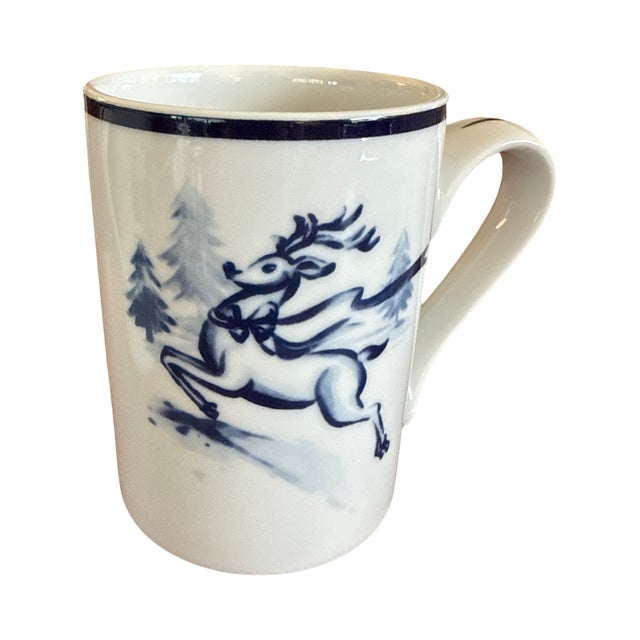 Dansk Vintage Blue and White Dansk Bistro Christmas Mugs - Set of 6 For Sale - Image 4 of 5