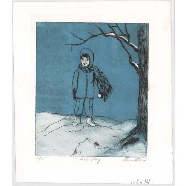 1960s color etching "Snow Boy" numbered 11 of 75. Signature first name is illegible but second name is Stein.