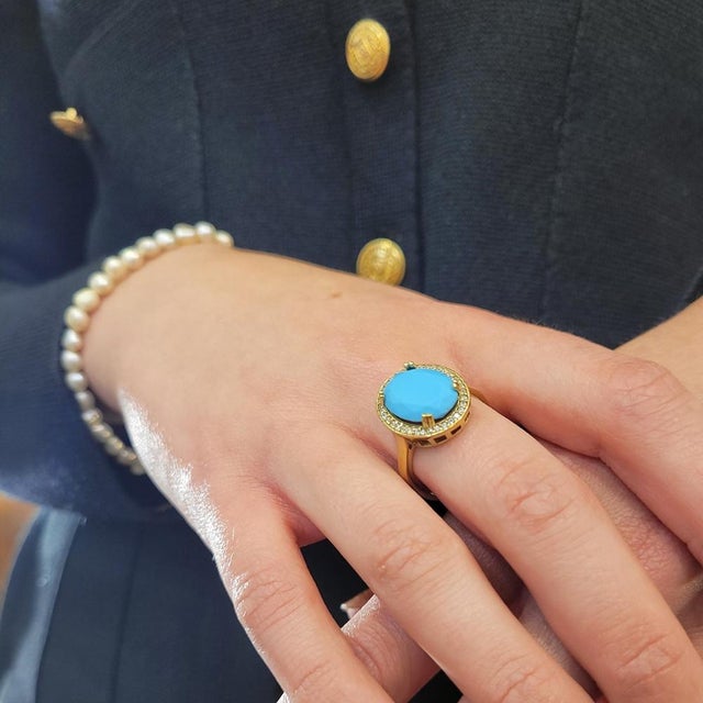 Ring with Turquoise, Sterling Silver and Zircons, 19th Century For Sale - Image 4 of 14