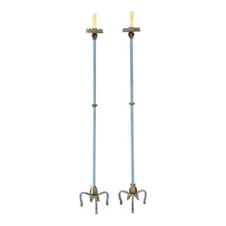 Early 20th Century French Polychrome Torchiere Floor Lamps - a Pair For Sale