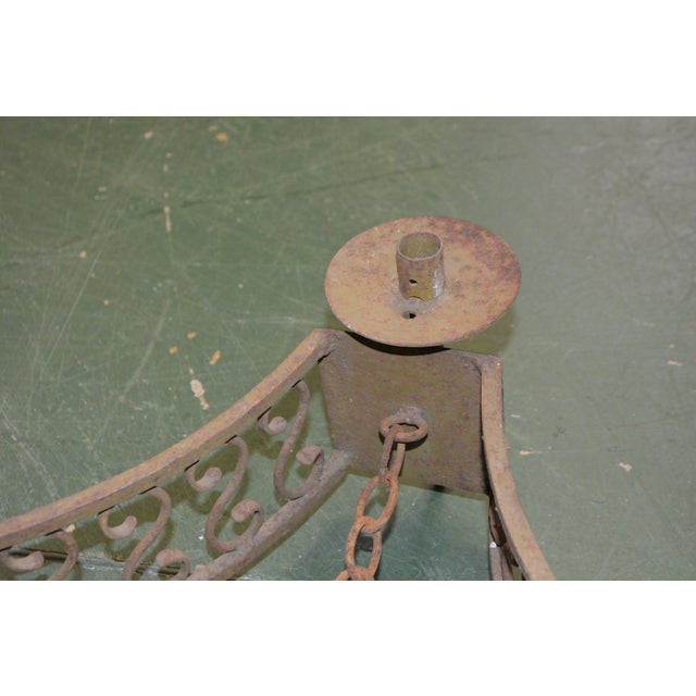 Vintage Gothic Rustic Green Cast Iron Tiered Candle Square Chandelier W/ Rings & Chains Castle For Sale - Image 13 of 16
