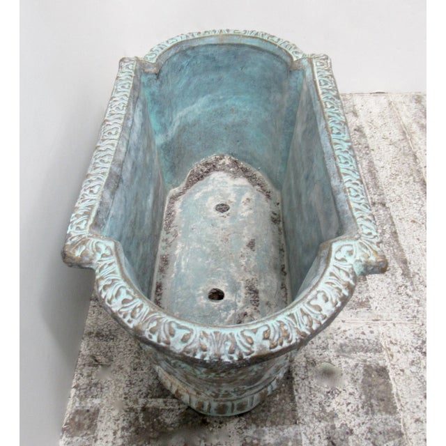 French Mediterranean-Style Tiffany Blue & Bronze Elongated Concrete Garden Planter For Sale - Image 12 of 13