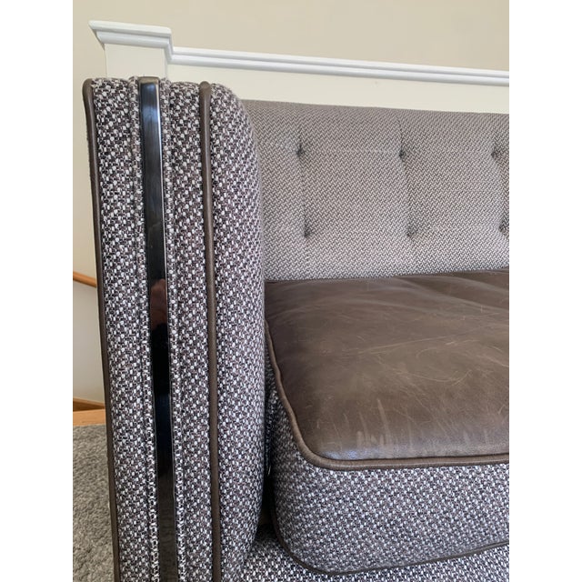 Contemporary Contemporary Modern Designer Gray Leather & Woven Sofa – Caracole For Sale - Image 3 of 7
