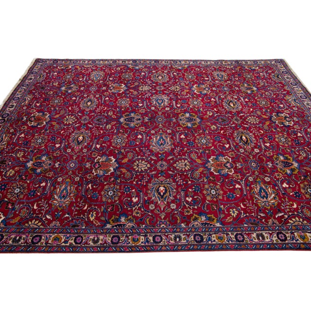 1960s 1960s Vintage Persian Tabriz Handmade All-Over Red Wool Rug For Sale - Image 5 of 7