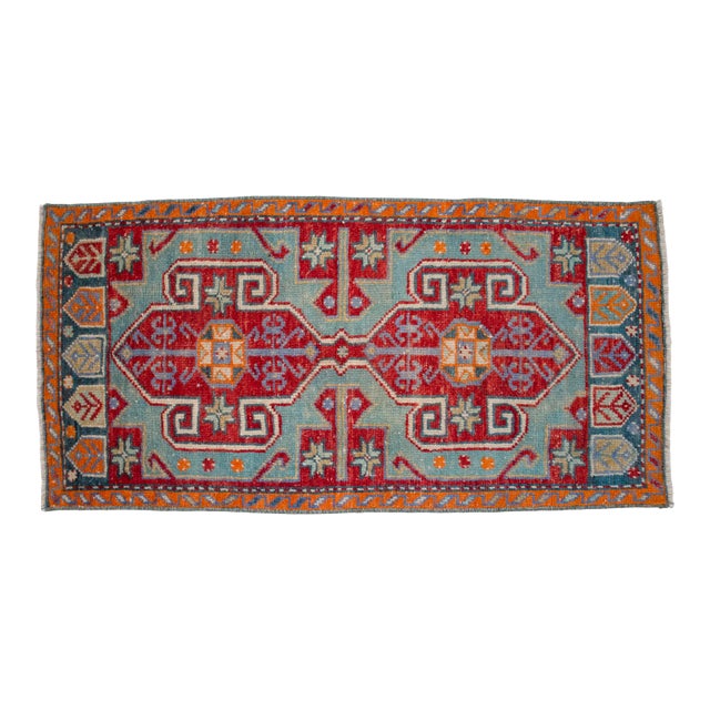1970s Vintage Turkish Rug Hand Knotted Small Rug Mat Enrty Decor Kitchen Rug For Sale