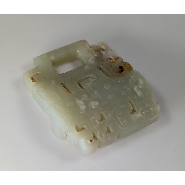 Early 20th Century 20th Century Chinese Carved Celadon Green Nephrite Jade Belt Buckle For Sale - Image 5 of 17