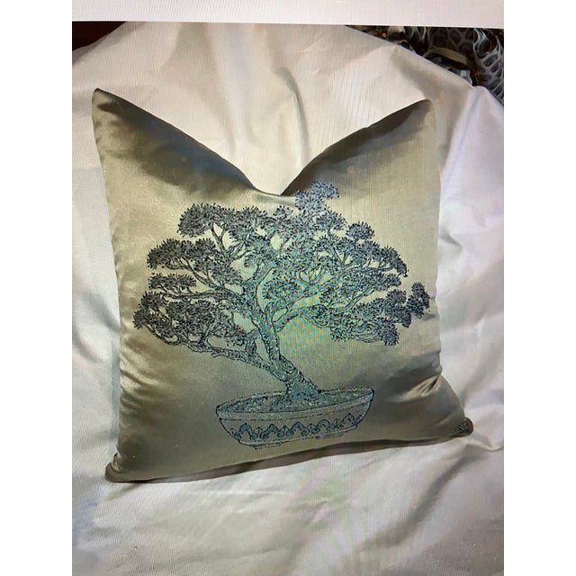 Asian Inspired Bonsai of the Vanities. Jim Thomson Cedros Denim Silk Pillow Cover For Sale - Image 4 of 7