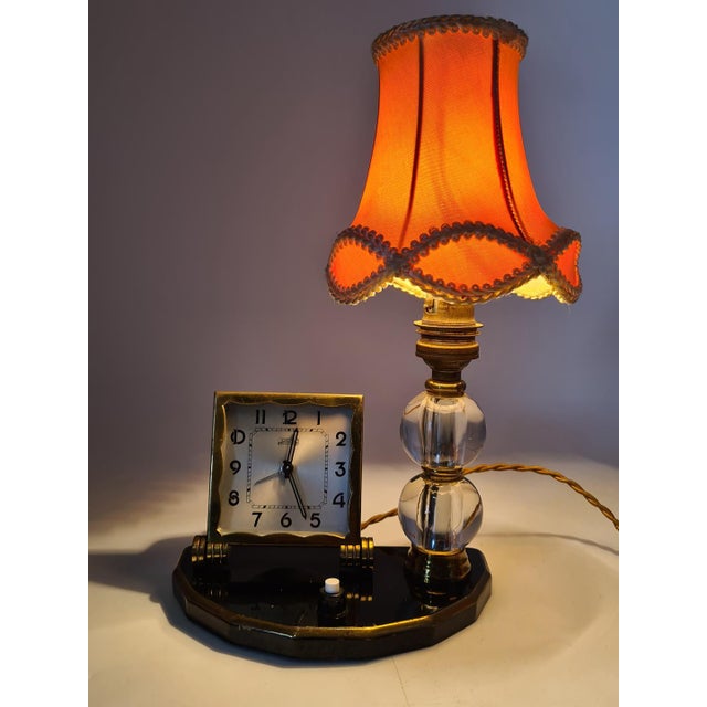 1920s Art Deco French Table Lamp with Clock from Ideal France, 1930s For Sale - Image 5 of 13