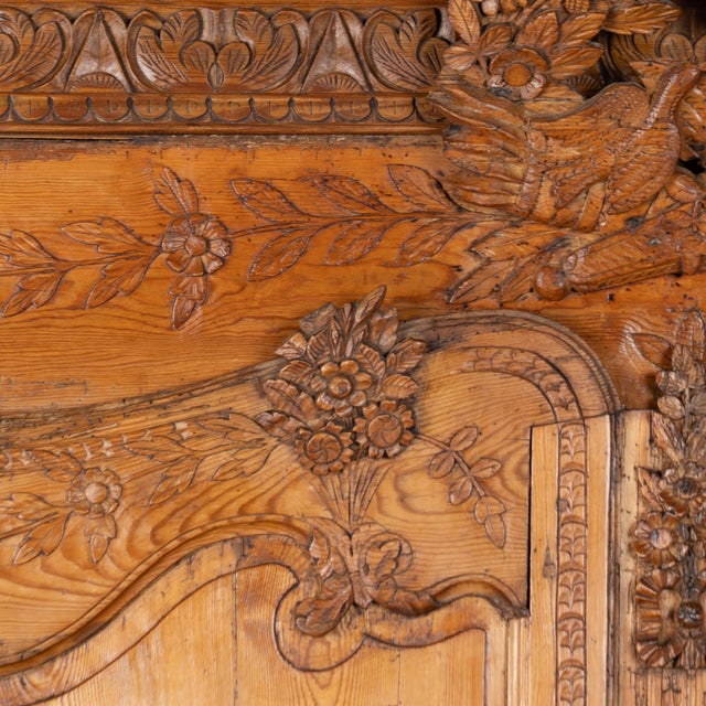 Wood 18th Century French Carved Pine Two Door Wedding Armoire Cabinet For Sale - Image 7 of 18