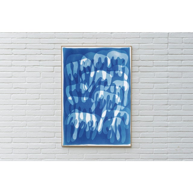 Abstract 2025, Graffiti Dripping Paint, Urban Style, Blue Tones Cyanotype Print on Watercolor Paper by Kind of Cyan For Sale - Image 3 of 8