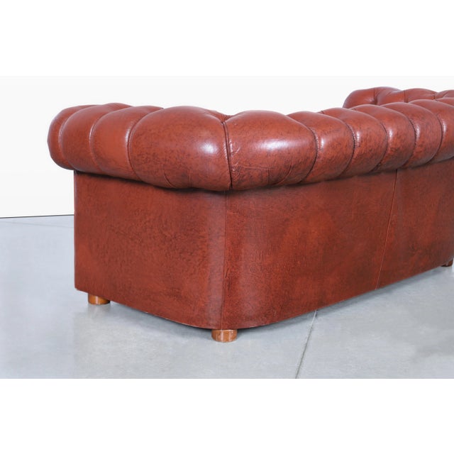 Vintage Tufted Leather Chesterfield Loveseat For Sale - Image 9 of 10