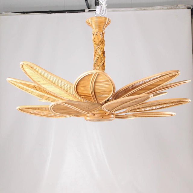 Wood Vintage Rattan Leaf Chandelier For Sale - Image 7 of 11