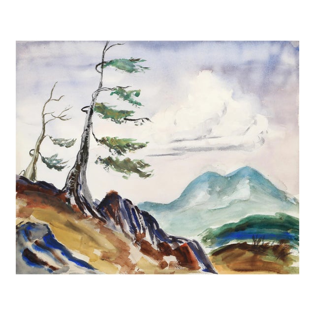 1950s "Windy Day P6.14" Watercolor Painting by Eve Nethercott For Sale