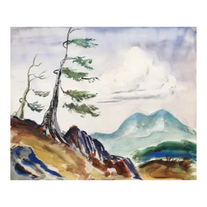 1950s "Windy Day P6.14" Watercolor Painting by Eve Nethercott