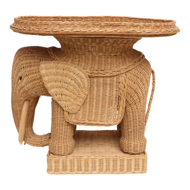 Vintage Rattan Wicker Elephant Side Table Chairish