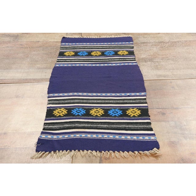 Vintage Blue Cretan Greek Kilim Rug - 01'06 X 03'10 For Sale - Image 9 of 10