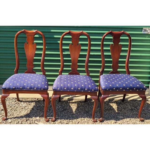 Councill Craftsmen Queen Anne Mahogany Dining Chairs Star Fabric Set