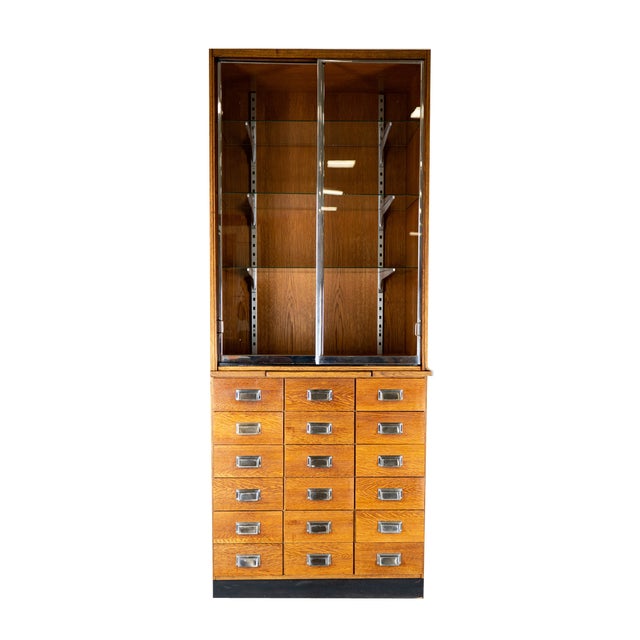 Vintage Pharmacist Brown Cabinet For Sale
