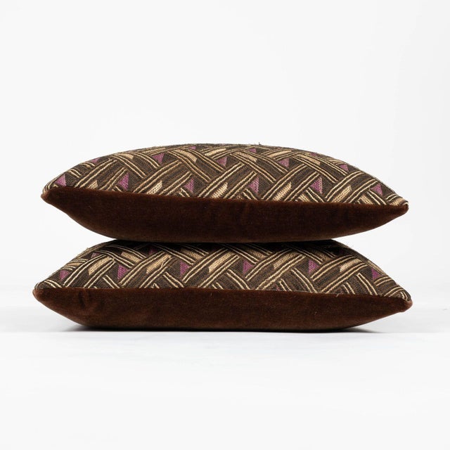 Pair of Custom Lumbar Cushions From Vintage African Kuba Cloth For Sale In Houston - Image 6 of 12