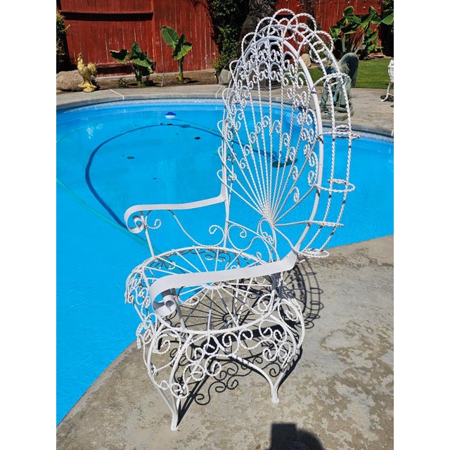 Vintage White Wrought Iron Peacock Armchair For Sale - Image 15 of 18