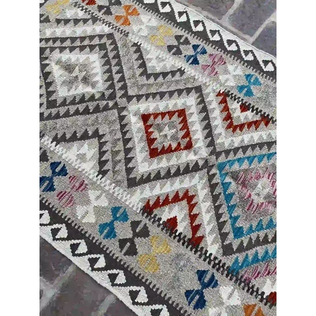 Shabby Chic Tribal Kilim Hand-Woven Wool Rug 3.2' X 4.7' For Sale - Image 4 of 8