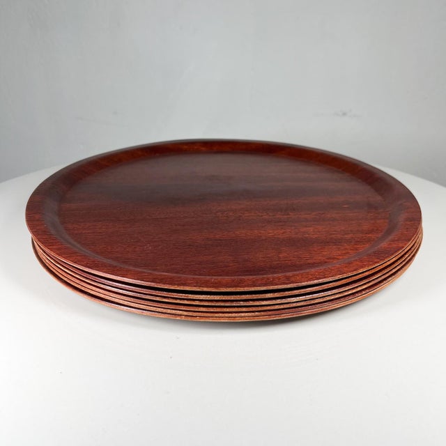 1960s Modern Set of 6 Round Serving Plates Bent Plywood For Sale - Image 10 of 10