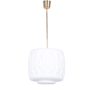 Mid-Century Modern Pendant Light in Brass and Opaline Glass, Czech, 1960s For Sale