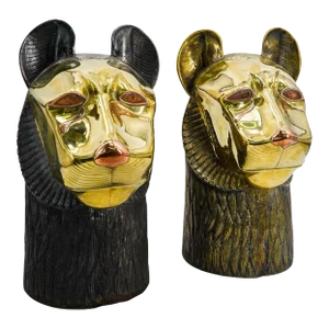 Large Pair of Enrique Garcel Two Tone Bronze Lion Busts