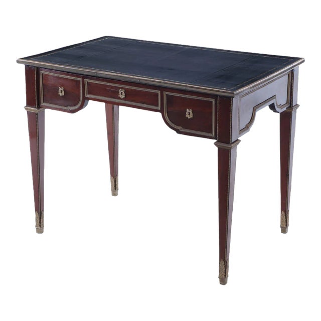 A French Louis XVI Style Three Drawer Mahogany Bureau Plat Desk C 1930 For Sale