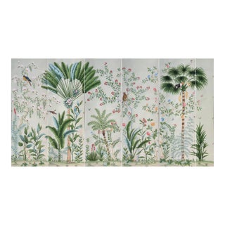 Hand-Painted Tropical Chinoiserie Jungle Mural Panels | Bird & Monkey Botanical Wallcovering Set of 6 For Sale