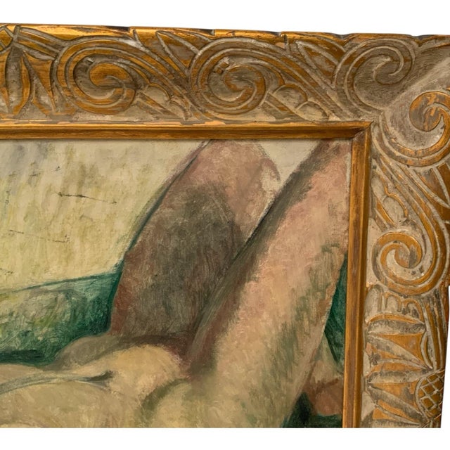 Paint Constantine Pougialis (1894–1985) Seated Reclining Female Nude Modernist Oil Painting Usa 1930s-1950s For Sale - Image 7 of 9