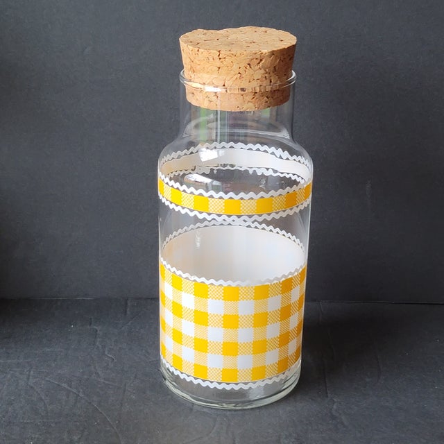 Vintage Libbey Calico Yellow Gingham Check Glass Canister With Cork Lids Set of 3 For Sale In Philadelphia - Image 6 of 9