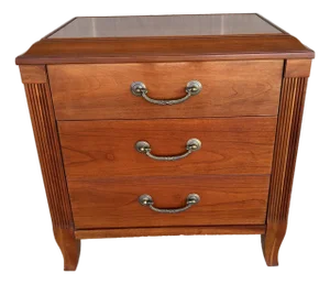 (A) Ethan Allen Maison French Country Style 3 Drawer Cherry Nightstand