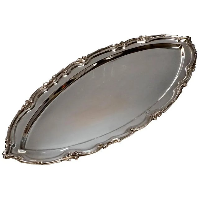 Metal Large Art Nouveau Viennese Silver Platter in Boat Shape, 1900s For Sale - Image 7 of 7
