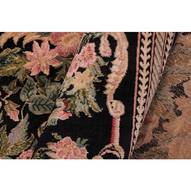 Textile Shabby Chic Foliate 1990's Pak-Persian Black/Black Wool Rug - 9'0'' X 12'1''V For Sale - Image 7 of 9