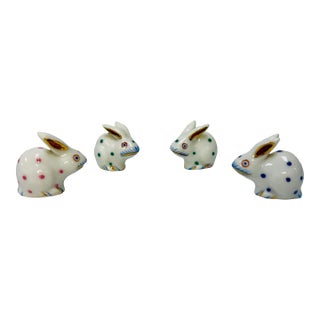 Herend Miniature Polka Dot Porcelain Rabbits - Set of 4 For Sale