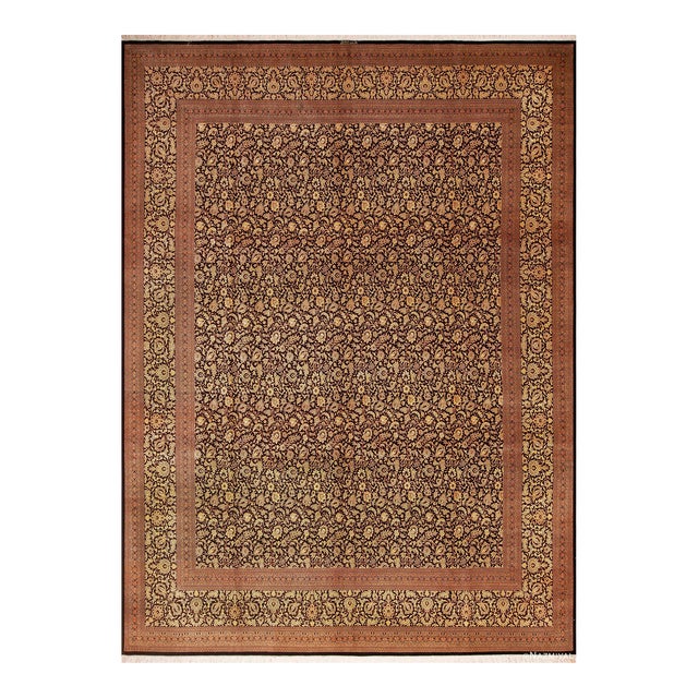 Nazmiyal Collection Floral Design Vintage Persian Silk Qum Rug For Sale
