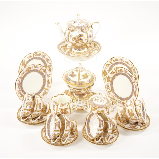 Exquisite Hand-Painted and Gilt Gold Russian Lomonosov Porcelain Coffee & Tea Service for 8, Designed by A. Vorobievsky...