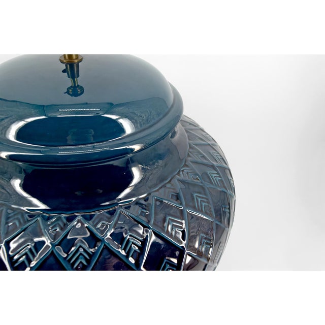 Vintage French Blue Ceramic Lamp, 1950s For Sale - Image 11 of 12