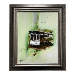 Ashton III Framed "Cable Car 1979" Oil on Canvas, Vintage For Sale
