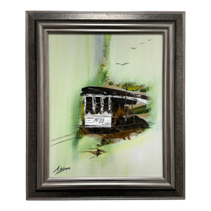Ashton III Framed "Cable Car 1979" Oil on Canvas, Vintage