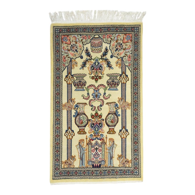 Contemporary Cream White Hand Knotted Indian Rug 3'4'' X 5'8'' For Sale