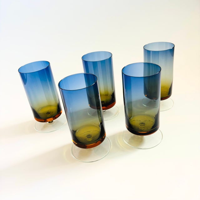 Mid-Century Modern Mid Century Bluerina Footed Tumblers by Denby - Set of 5 For Sale - Image 3 of 11